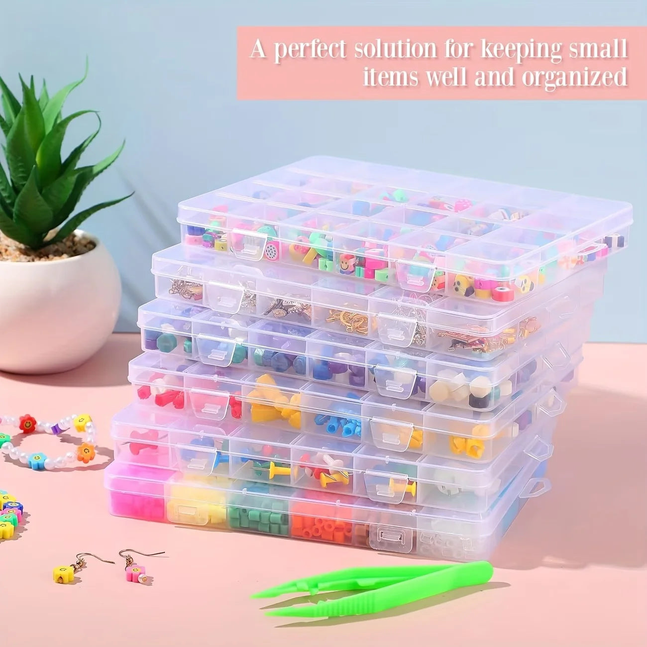 24grids Plastic Storage Box Divide Jewelry Organizer Multifunctional Pills Beads Container Perfect for Earrings Rings Necklaces
