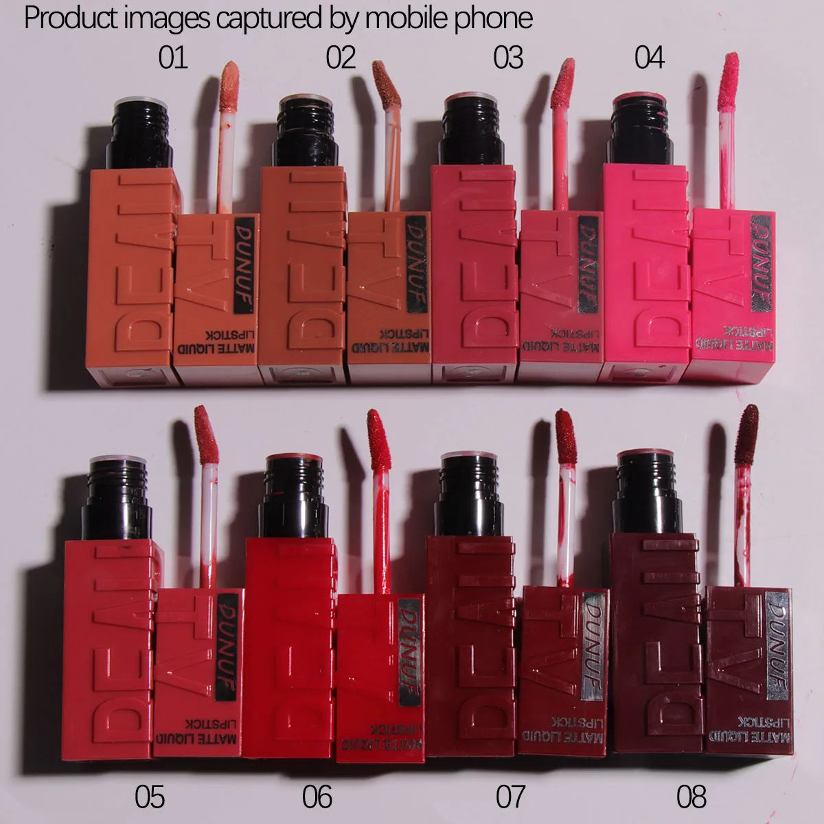 DUNUF  8-color matte velvet smooth easy-to-apply square tube lip gloss waterproof three-dimensional plumping lipstick