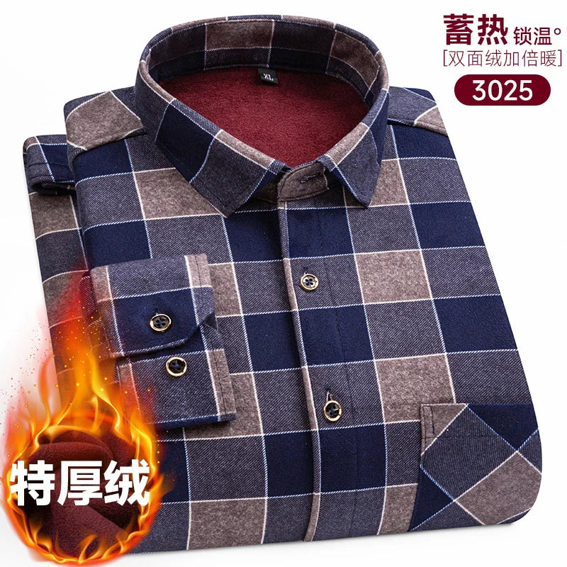 Men's long-sleeved shirt with fleece thickened warm autumn and winter plus size 8XL9XL slim casual plaid everything comfortable