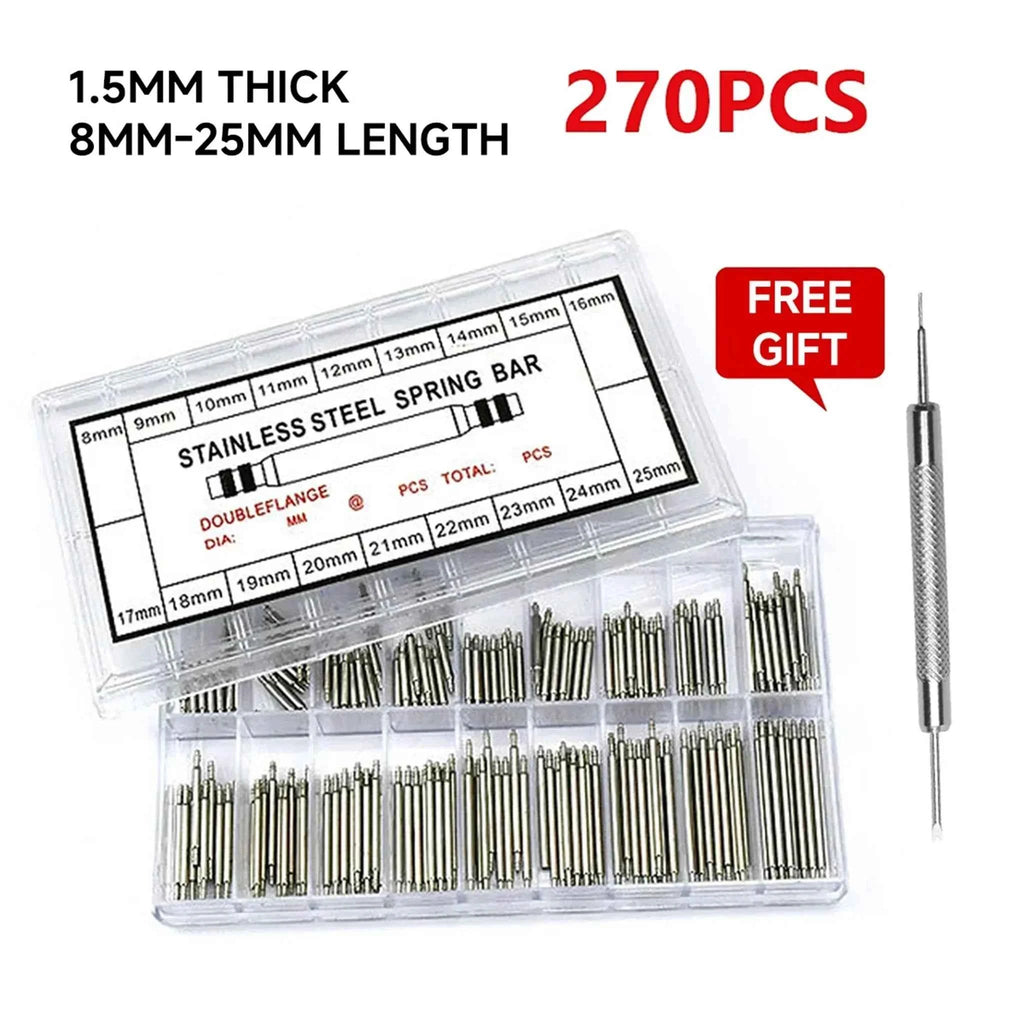 270pcs/set Strainless Steel Spring Bars Dia 1.5mm length8mm - 25mm/ Watchband Strap Belt Watch Repair Tools Pin