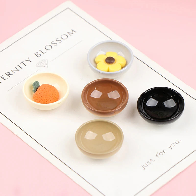 10pcs Dollhouse Miniature Bowl Dish Round Rice Bowl Tableware Dollhouse Kitchen Dining Accessory Resin Play House Toys