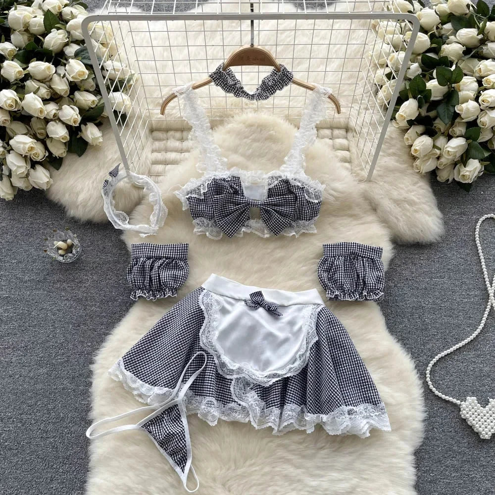 Summer Girls Sexy Hot Sweet Transparent Suspender Mini Dress Women Elastic Waist And Backless Strap Lolita Pajamas Bubble Skirt