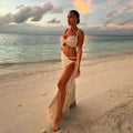 Sexy 3 Pieces Bikini Set With Cover Up Push Up Bikinis Women Swimsuit Female Swimwear Long Skirt Halter Bathing Suit Beachwea
