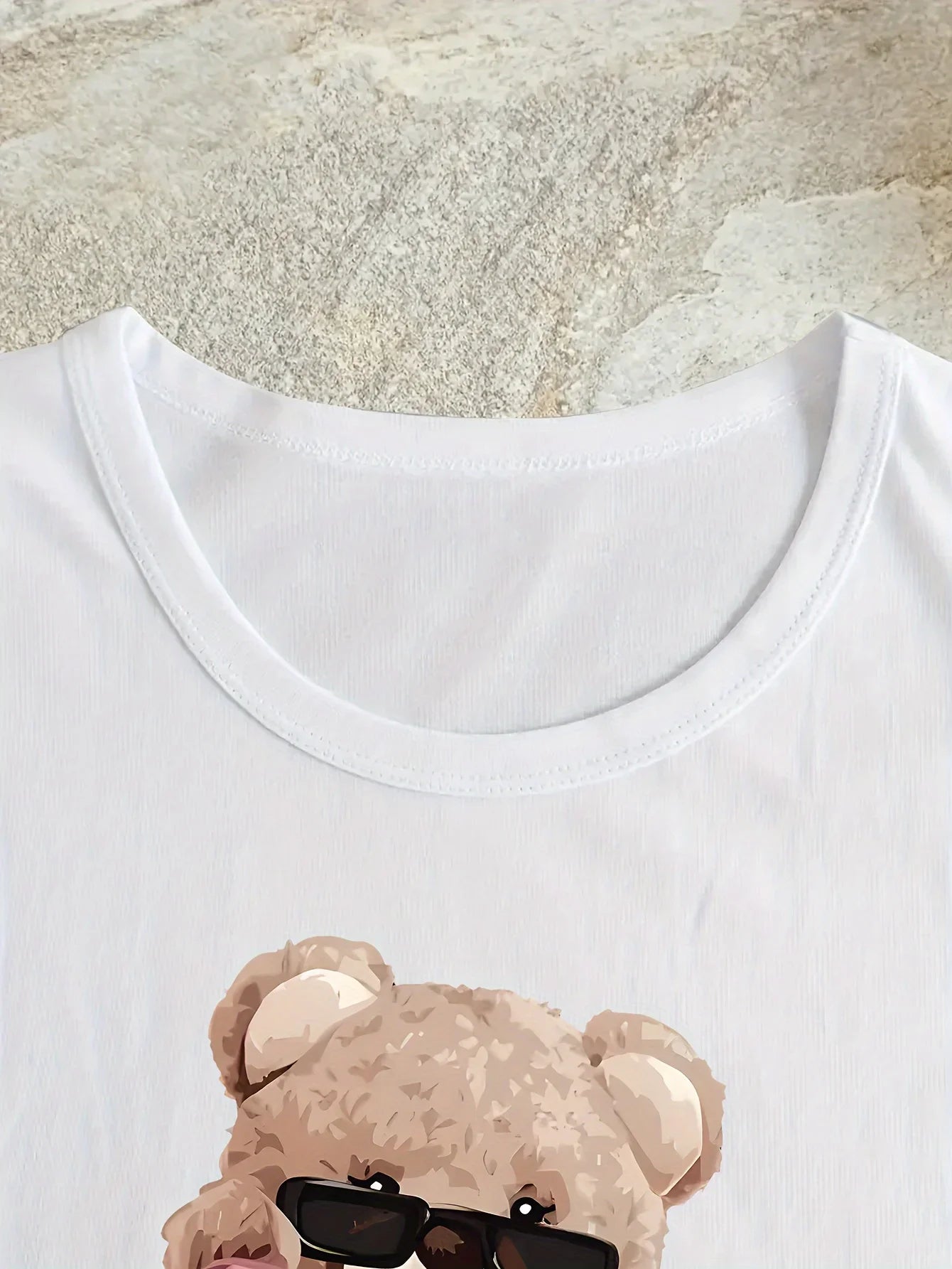 Cute Bear Print T-shirt Short Sleeve Crew Neck Casual Top For Summer & Spring Women's Clothing T Shirt Female Tops Streetwear