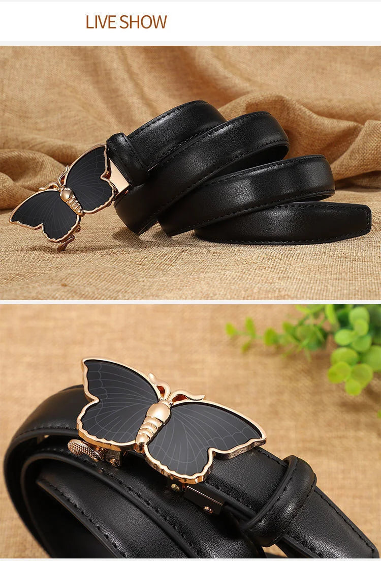 New Belts Women Luxury Famous Brand Designer Female Belt Candy Color High Quality Dress Cowhide Leather Automatic Buckle LB2202