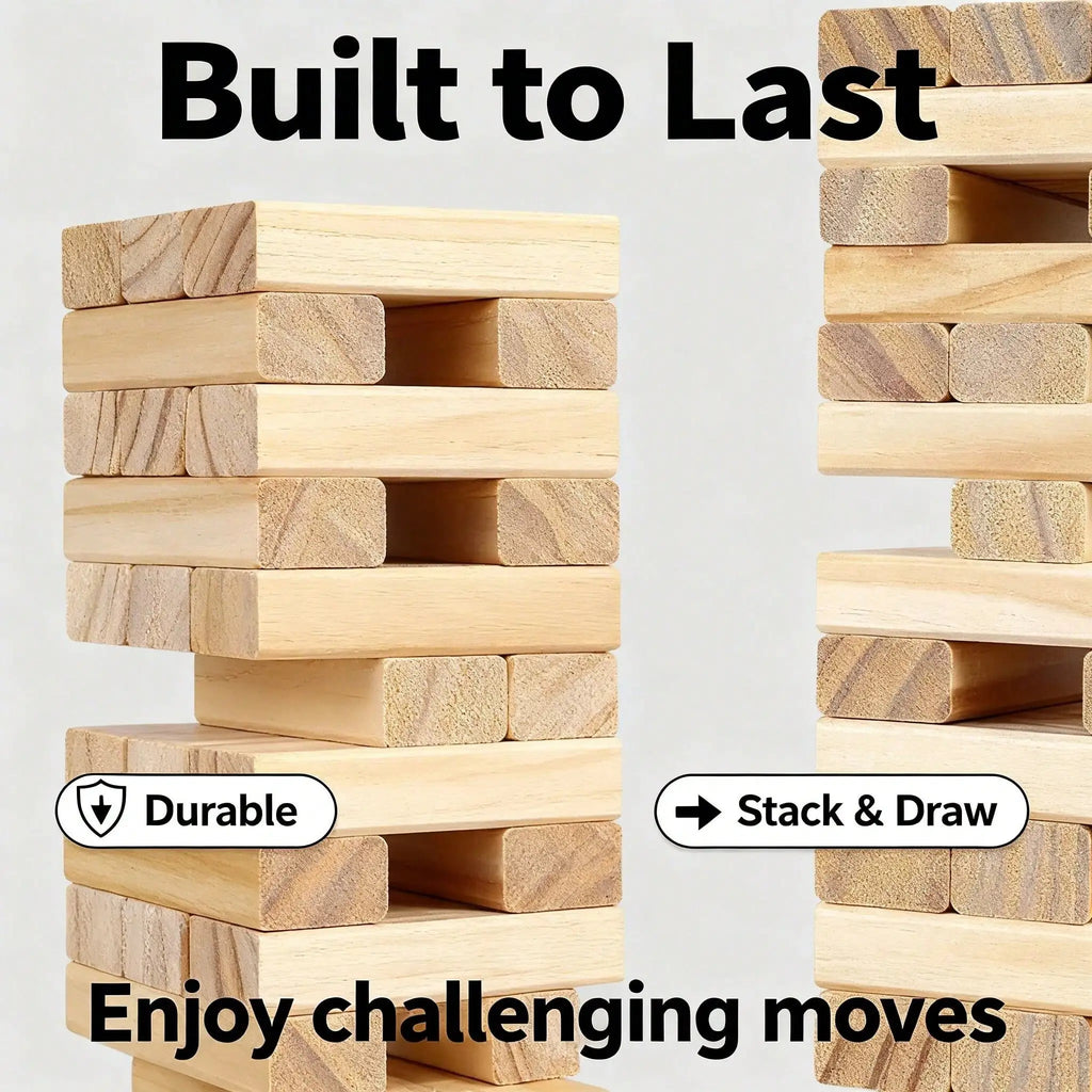 Classic Tower Game - 54 Pieces Wooden Stacking Blocks for Family Kids, Brain Teaser Balance Party Game, Educational Pullin