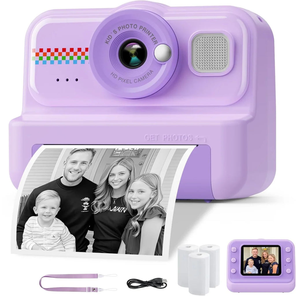 Kids Camera Instant Print, 1080P HD Instant Print Camera for Kids with 3 Rolls Print Paper, Selfie Digital Camera for Kid