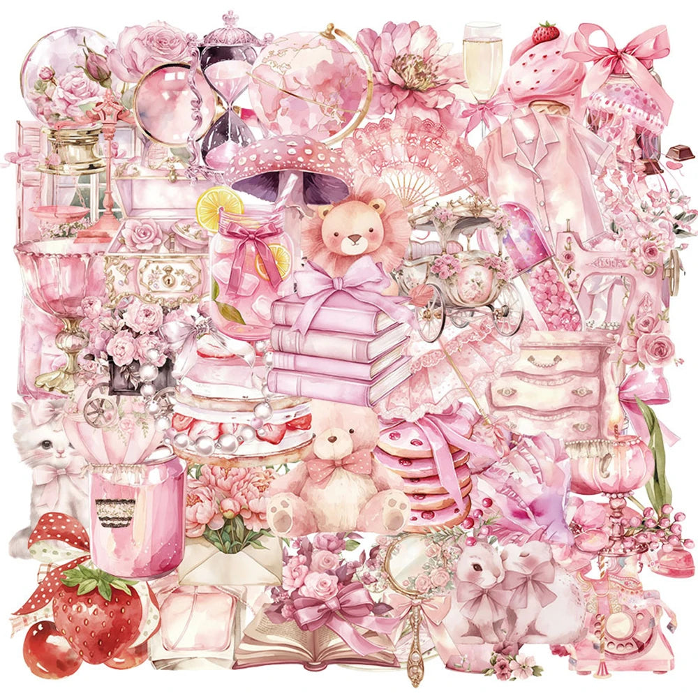10/30/50pcs Pink Transparent Flowers Cartoon Stickers Aesthetic Waterproof Artistic Dreamy Decals Graffiti Stationery Laptop