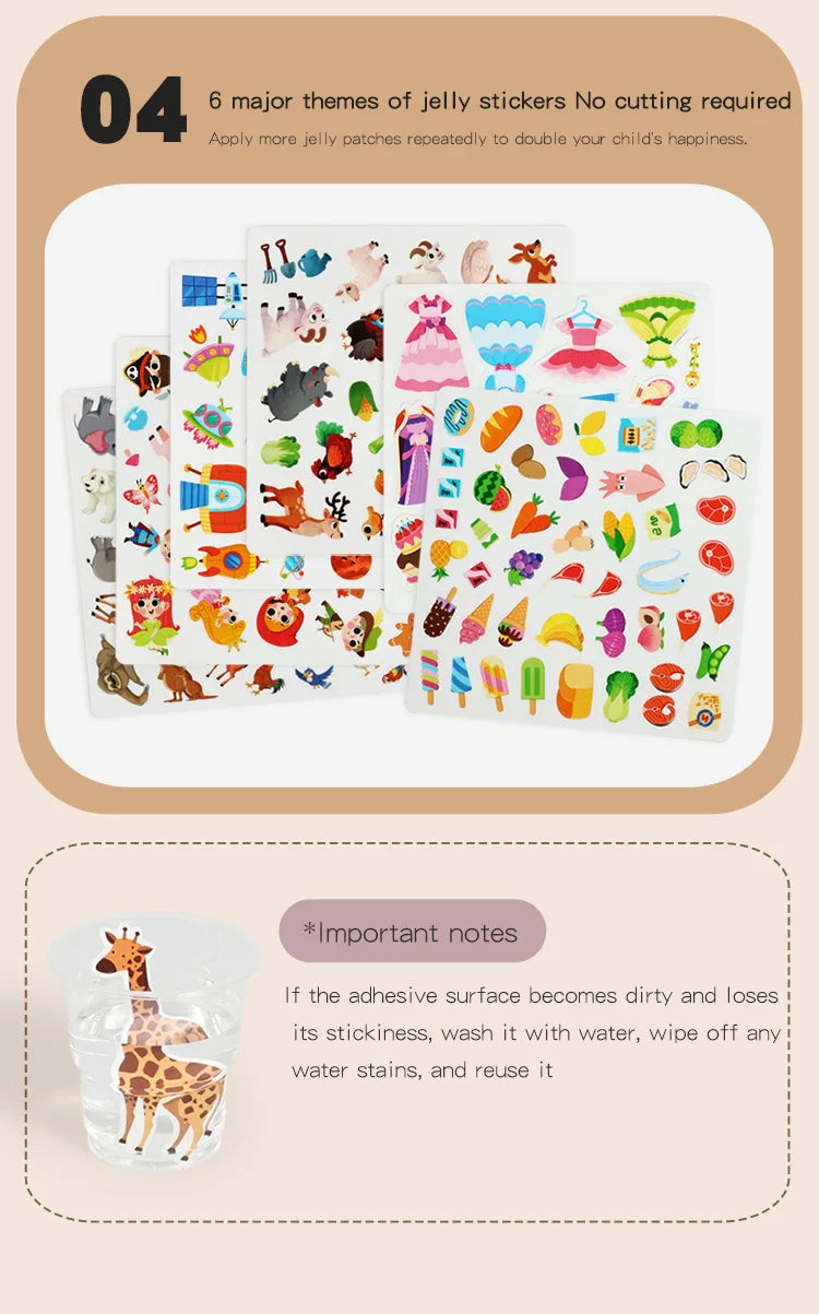 Kids' DIY Creative Jelly Sticker Book Reusable Portable Quiet Busy Paste Sticker Toy for Children