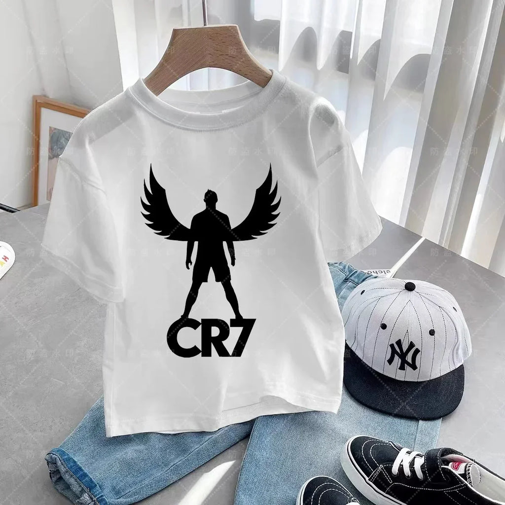 New Summer CR7 Print Cotton Boys Girls T-shirt Cristiano Ronaldo Clothing Fashion Outdoor Casual Fashion Sports Tees Top Tshirt