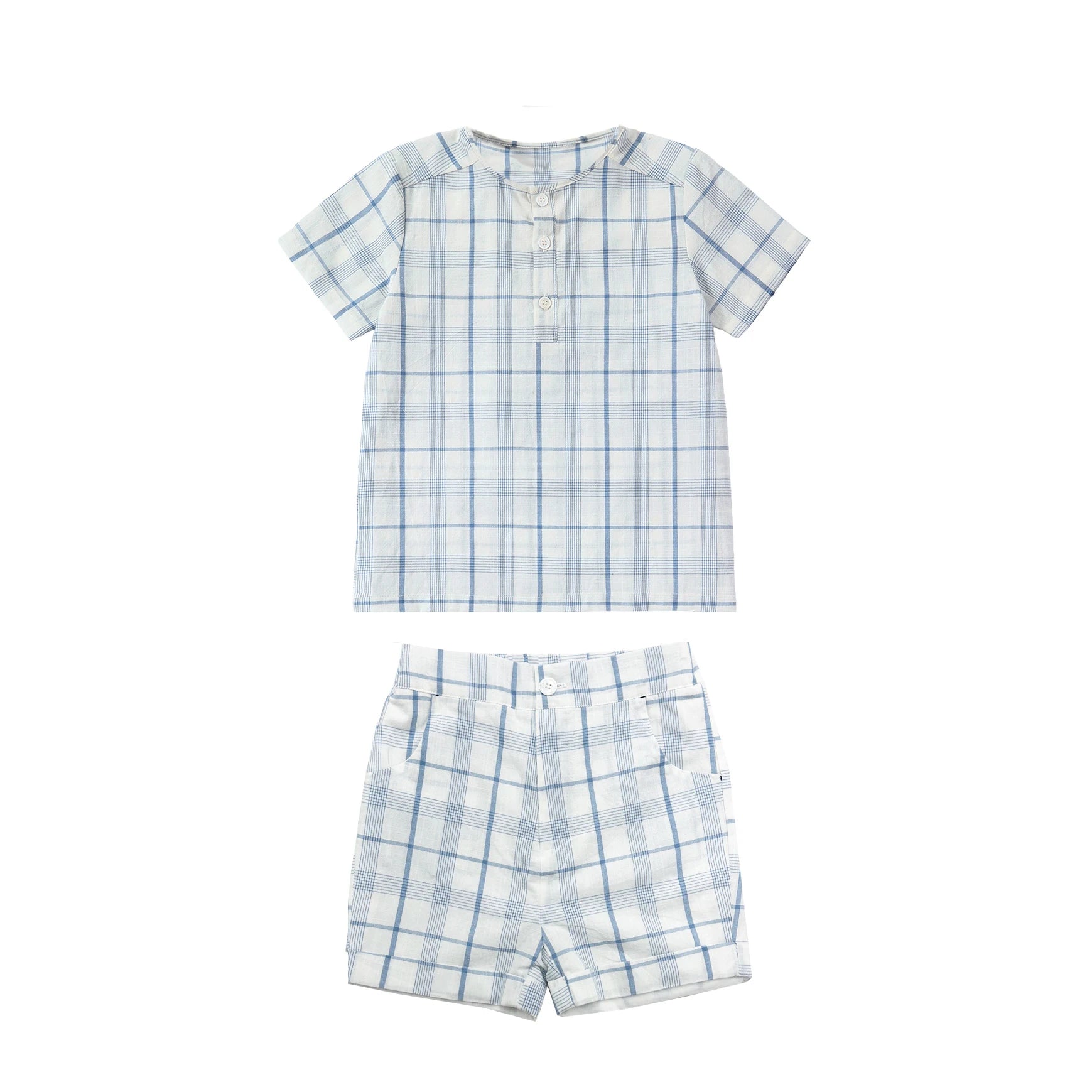 AP Barcelona Blue Collection Girls Dress Embroidery Brothers Sisters Family Matching Clothing Boys Plaid Set Knit Top