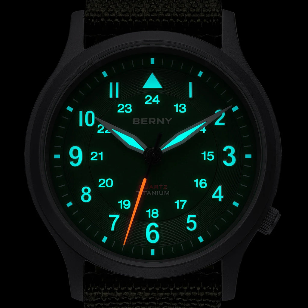 BERNY Titanium Watches for Men Super Luminous Sapphire Field Men's Watch Outdoor Quartz Wristwatch Lightweight 5ATM