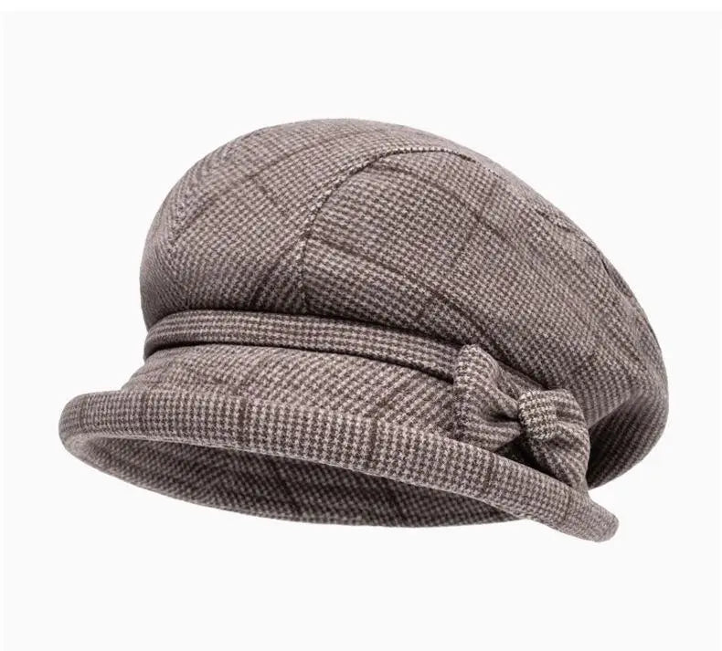 Elegant Women's Beret Hat With Bow - Autumn Winter Short Brim Beanie, Stylish & Warm Casual Headwear For Women Mother'gift New