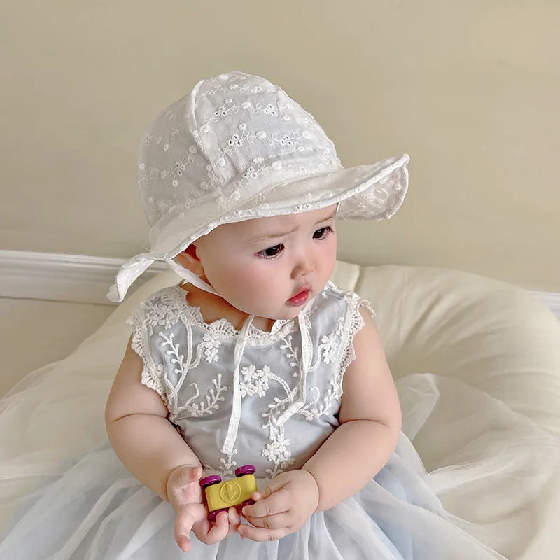 Hollow Out Flower Baby Hat Summer Soft Cotton Breathable Bucket Hat For Newborn Sun Protection Adjustable Toddler Kid Panama Cap