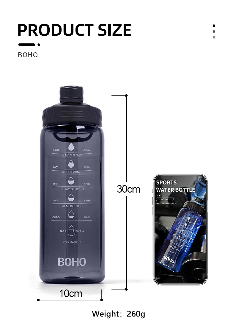 Fjbottle 2 Liter Water Bottle With Straw Large Portable Travel Bottles Sports Fitness Cup with Time Scale
