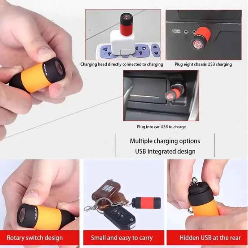 USB Rechargeable LED Multifunctional Strong Light Pocket Keychain Flashlight Waterproof Outdoor Hiking Camping Mini Flashlight