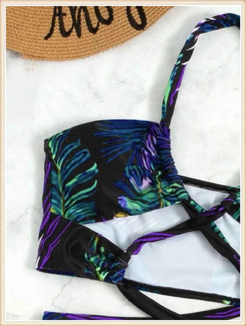 3 Pieces Print Cross Bikini 2025 Women Sexy Halter Swimsuit & Cover Up Beach Dress Swimwear Bathers Bathing Swimming Suit Summer