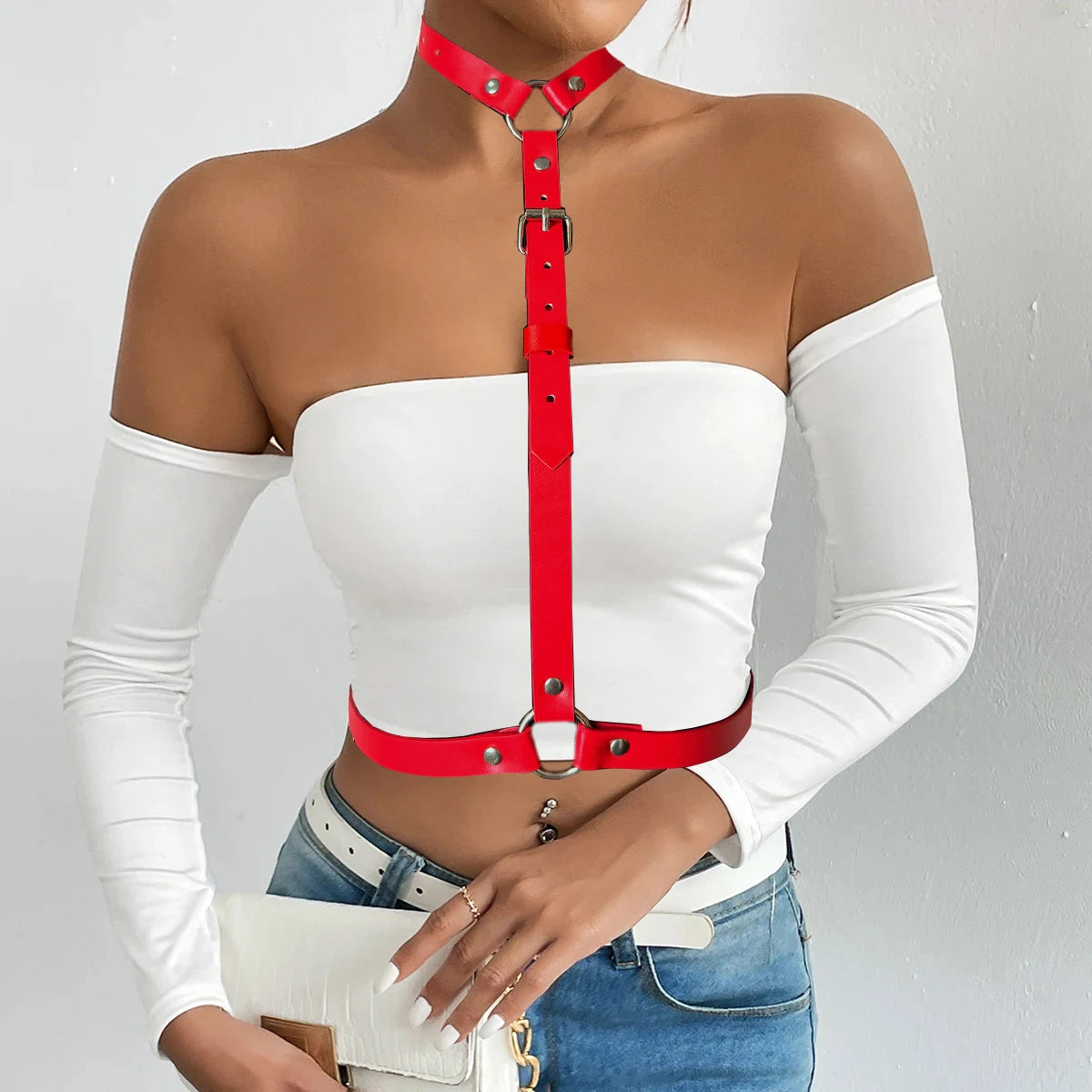 Women Fashion Street Style PU Leather Harness Belt Corset Decorative Daily Wear Leather WaistBand Gothic Clothing Accessory