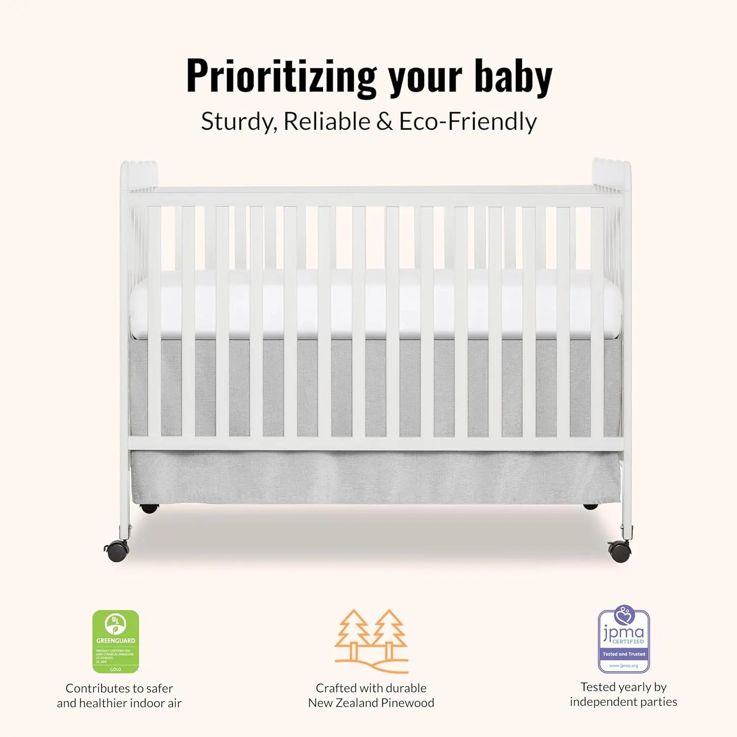Carson Classic 3-in-1 Convertible Full-Size Baby Crib in White, GreenGuard Gold & JPMA, 4 Mattress Heights, Converts to Day