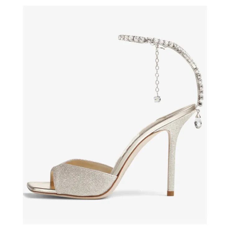 Colorful Chain Water Diamond Sandals Brand Walk Show Fish Mouth Evening Dress Elegant High Heels 2023 New Pendant Women's Shoes