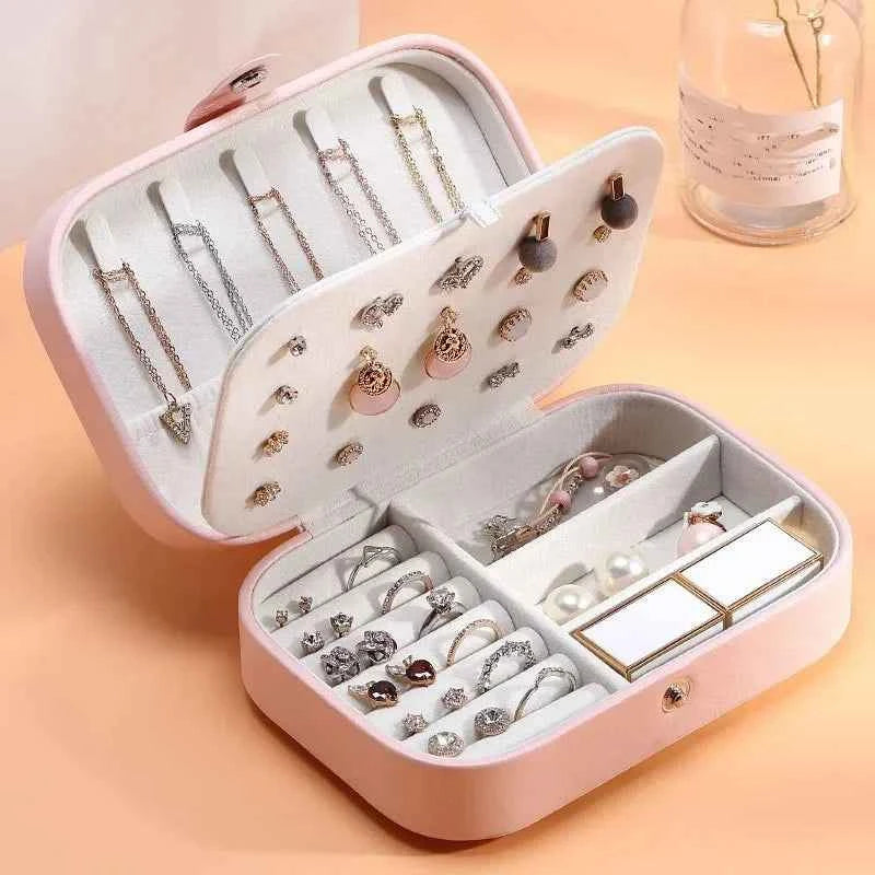 2024 Portable Jewelry Box Jewelry Organizer Display Travel Jewelry Case Boxes Button Leather Storage Zipper Jewelers