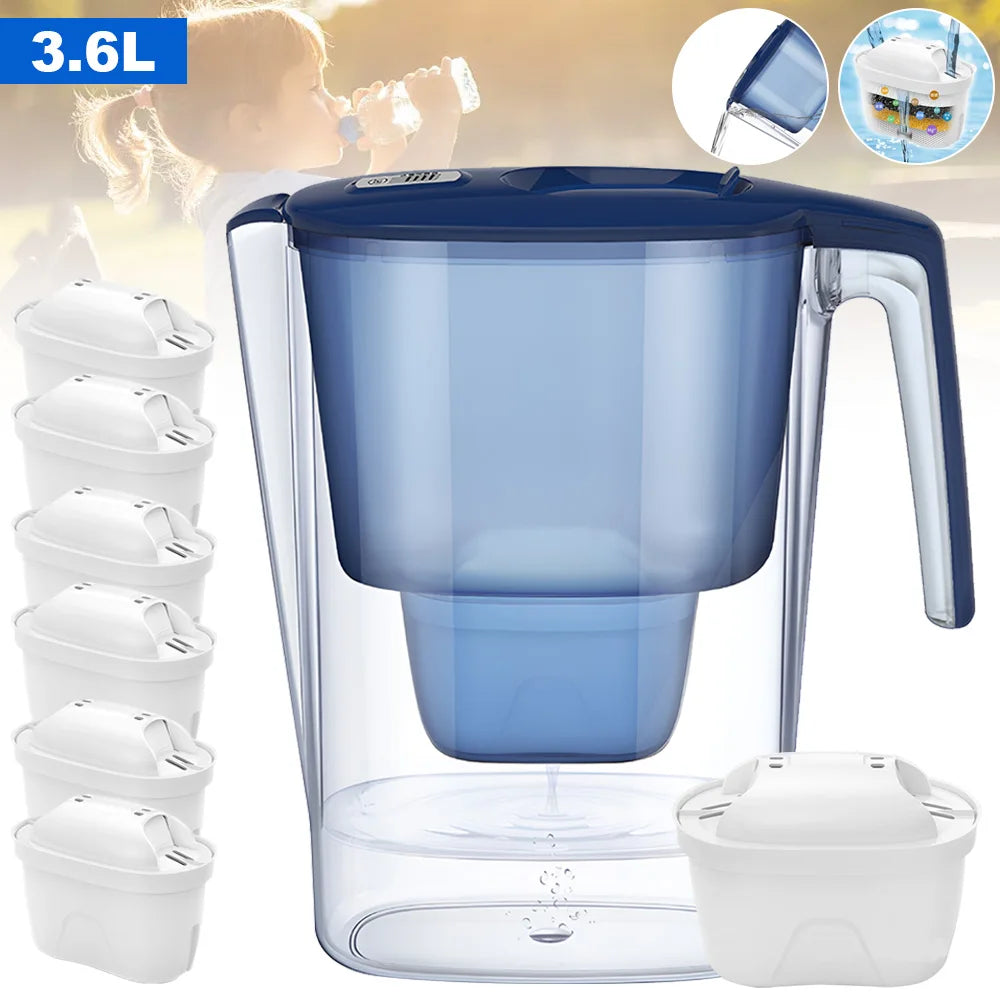 Household Filter Kettle 6 Filter Device Activated Carbon Water Purifier Filter Cartridges Replacement Non-toxic Wate Filter 3.6L