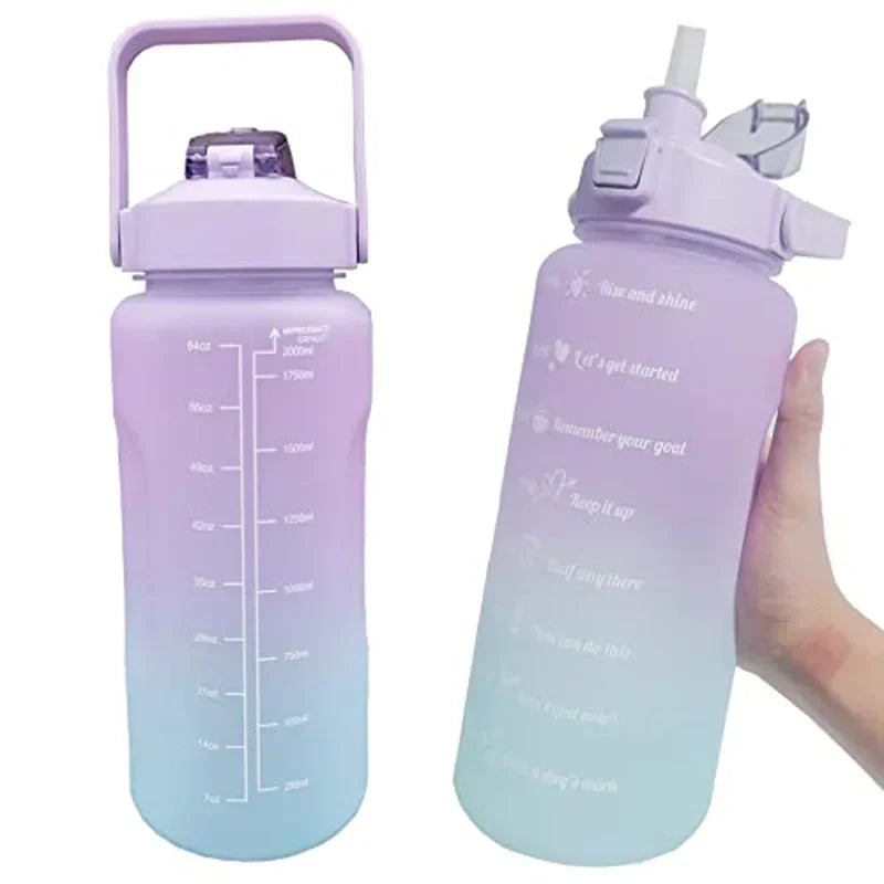 2 Liter Water Bottle with Straw Female Girls Large Portable Travel Bottles Sports Fitness Cup Summer Cold Water with Time Scale