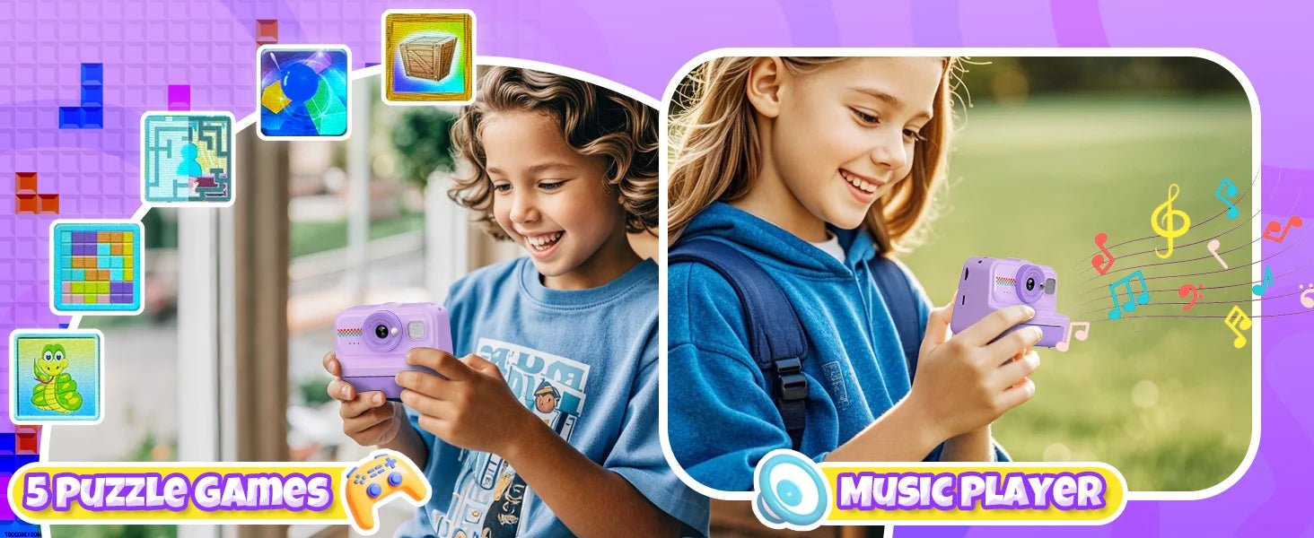 Kids Camera Instant Print, 1080P HD Instant Print Camera for Kids with 3 Rolls Print Paper, Selfie Digital Camera for Kid