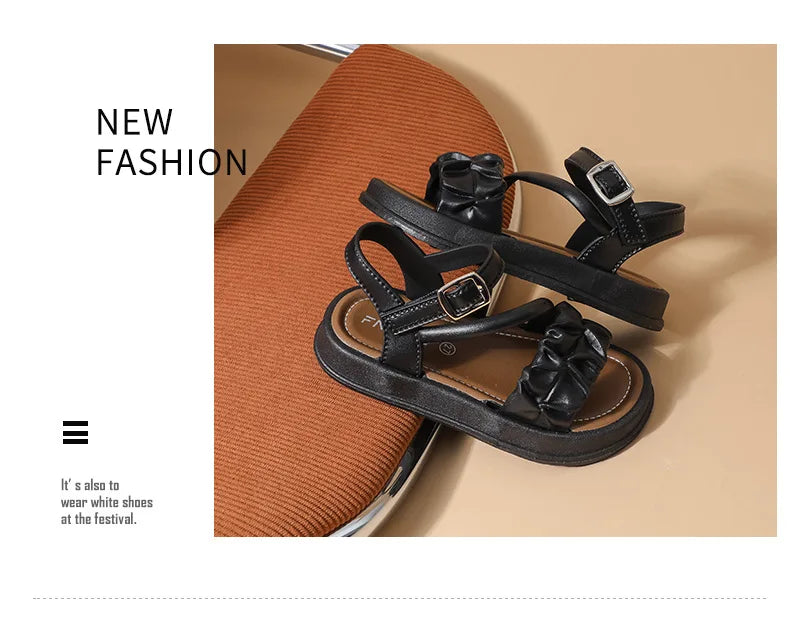 New Children's Sandals Summer Bowknot Girls Princess Causal Shoes Fashion Kids Soft Bottom Beach Flat Sandals Open-toe Versatile