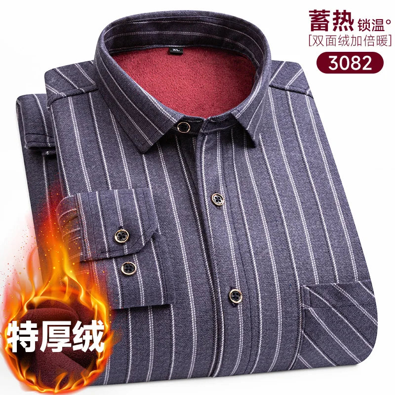 Men's long-sleeved shirt with fleece thickened warm autumn and winter plus size 8XL9XL slim casual plaid everything comfortable