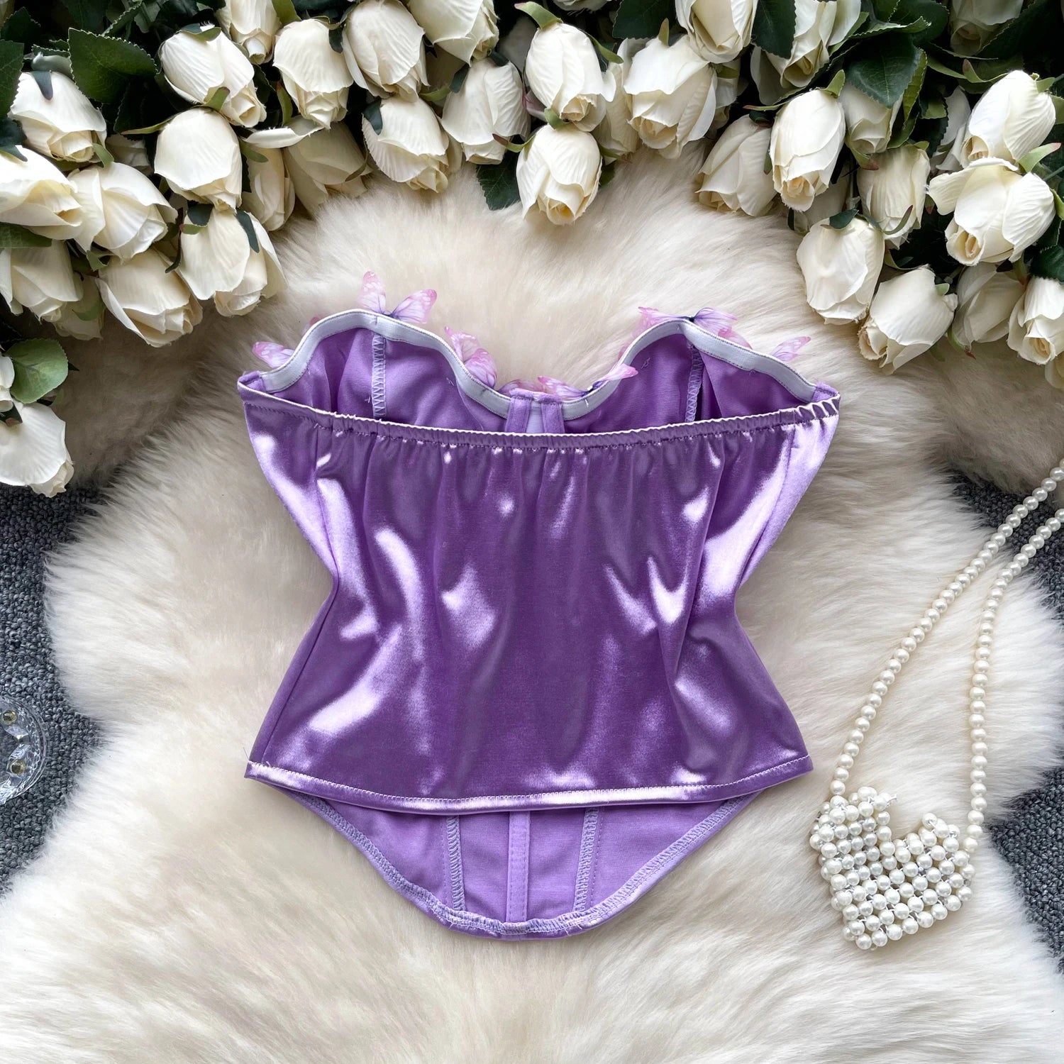 SINGREINY 3D Butterfly Satin Sexy Top European Sleeveless Fishbone Corset 2024 Female Senior Streetwear Hotsweet Strapless