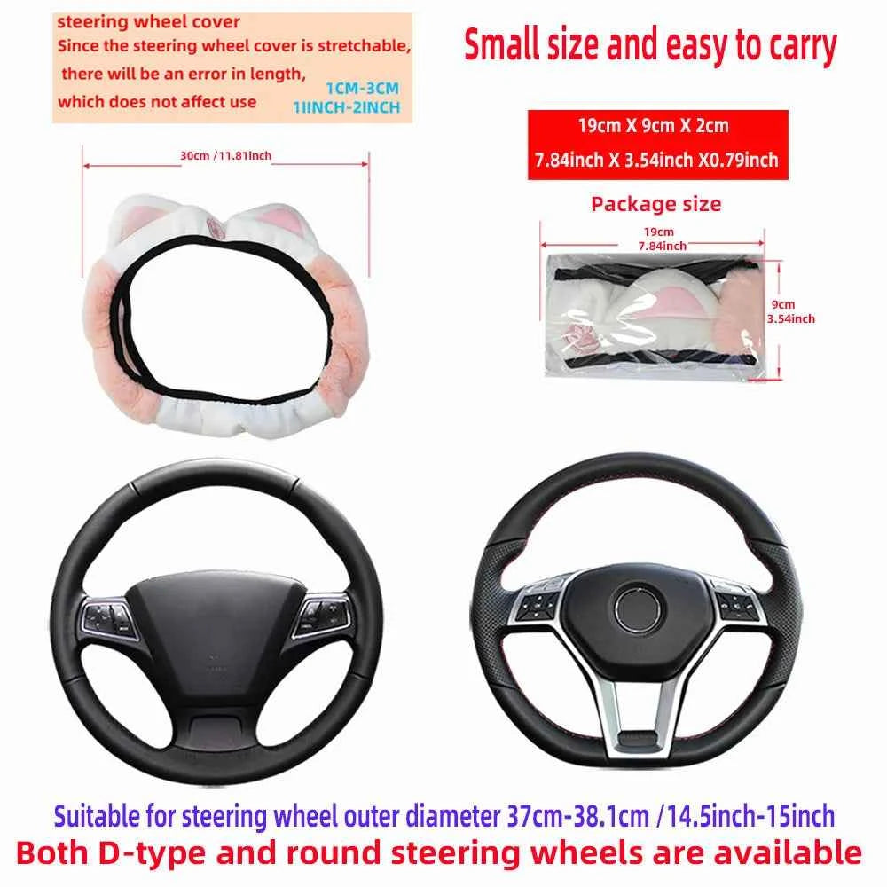 Cute Cartoon Plush Kitten Warm Car without Inner Ring Steering Wheel Cover Car Accessories Suitable for 14.5-15INCH