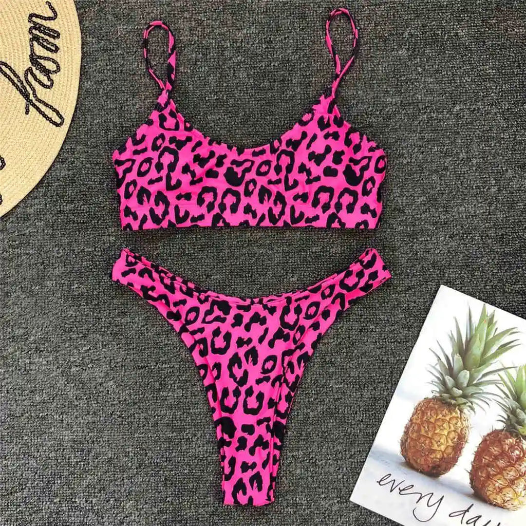S - XL Sexy Leopard Bikini Women Swimwear Female Swimsuit Two-Pieces Bikini Set Brazilian Bather Bathing Suit Swim V871SW