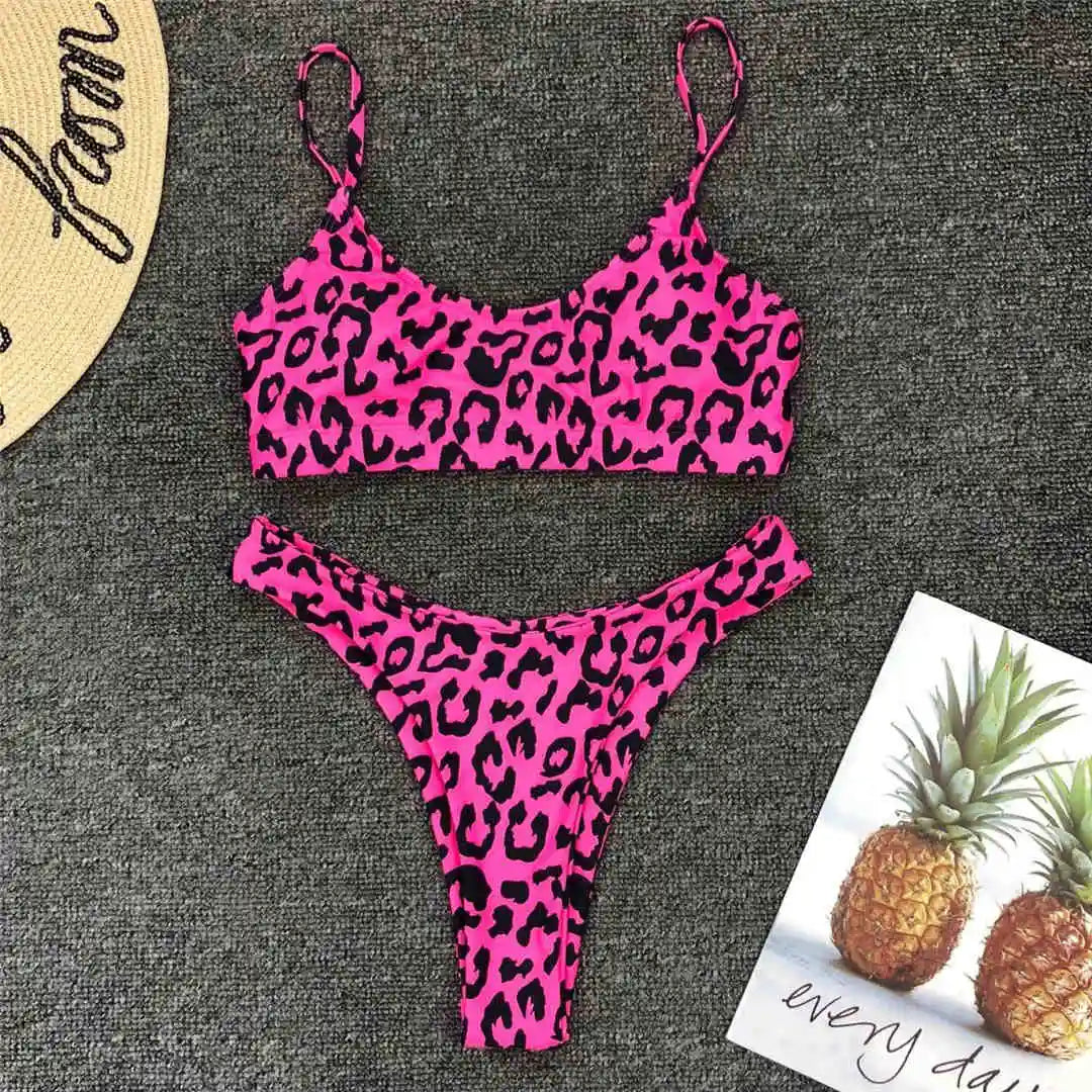 S - XL Sexy Leopard Bikini Women Swimwear Female Swimsuit Two-Pieces Bikini Set Brazilian Bather Bathing Suit Swim V871SW