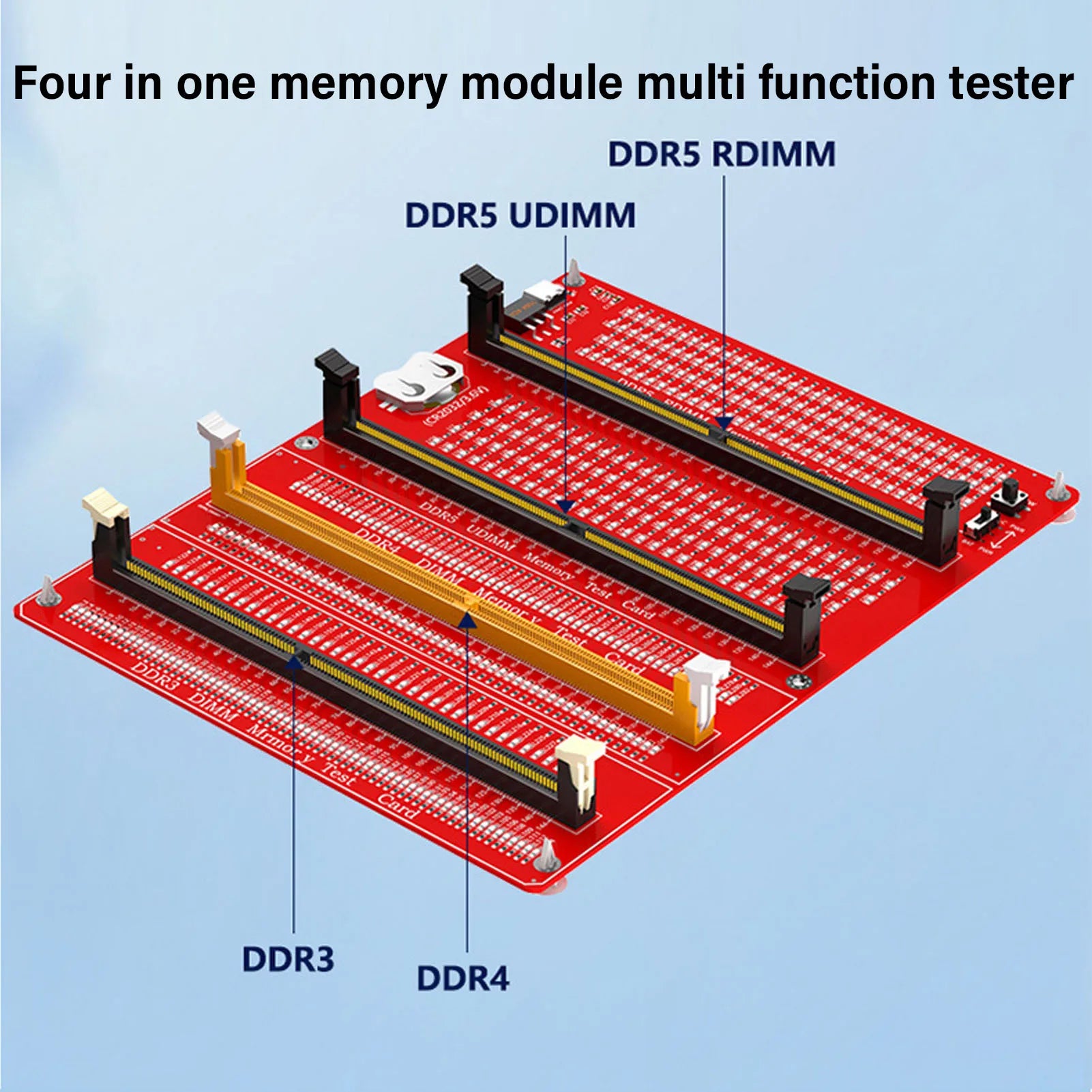 4 in 1 RAM Memory Tester Card Desktop Computer DDR3 DDR4 DDR5 UDMM DDR5 RDIMM Diagnostic Analyzer with Light