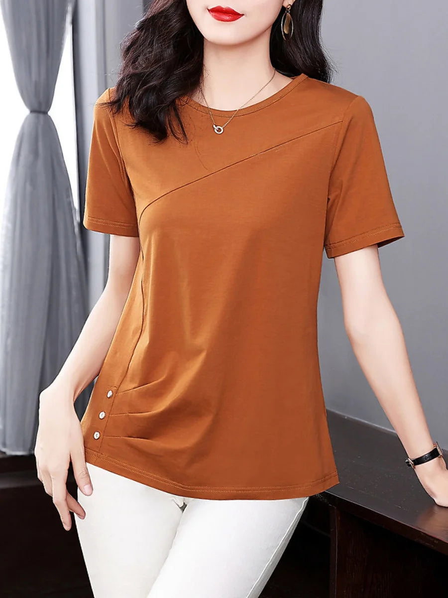 5XL Women Summer Spring cotton Blouses Shirts Lady Fashion Casual Short Sleeve O-Neck Solid Color T-shirt Blusas Tops MM2069