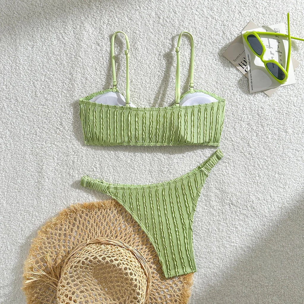 Wrinkled Crinkled Knotted Bikini Women Swimwear Female Swimsuit Two-Pieces Bikini Set Brazilian Bather Bathing Suit Swim V5709