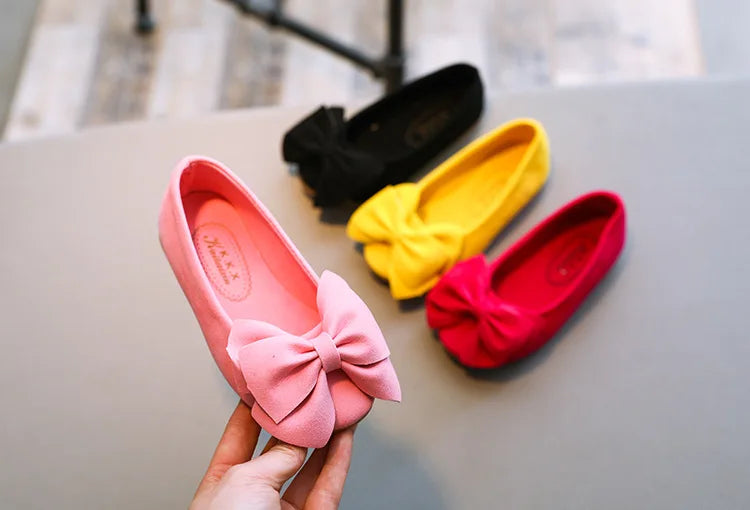 Baby Girls Shoes Princess Bow-knot Flock Fabric Spring Autumn Kids Flats Children Casual Loafers Candy Color Toddlers Shoes Soft