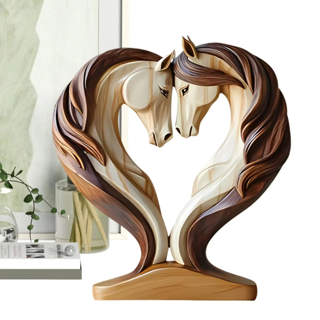 Horse Statues Home Decor 2D Wood Horse Room Decor Snuggle Pose Animal Sculpture for Workplace Exhibition Hall Shelf Living Room
