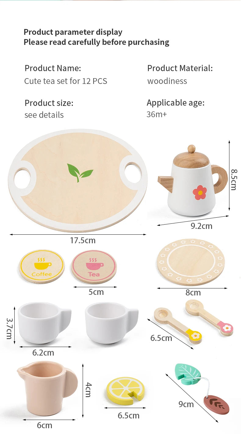 Kids Pretend Play Toys Popular Kids Kitchen Toys Realistic Wooden Tea Set Party Toy Set