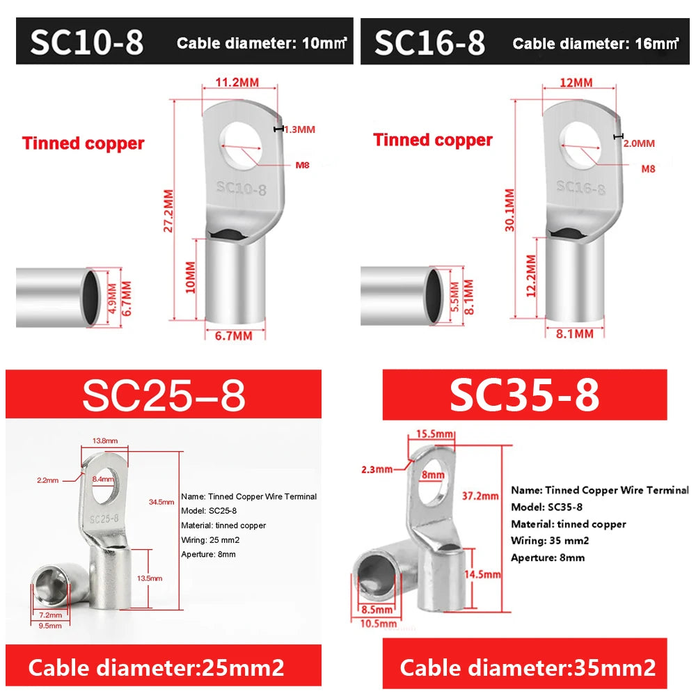8/6/4/2AWG 10/16/25mm2 Battery Connection Cable Copper Wire with SC Terminal For Car Battery Series and Parallel, UPS, Inverter