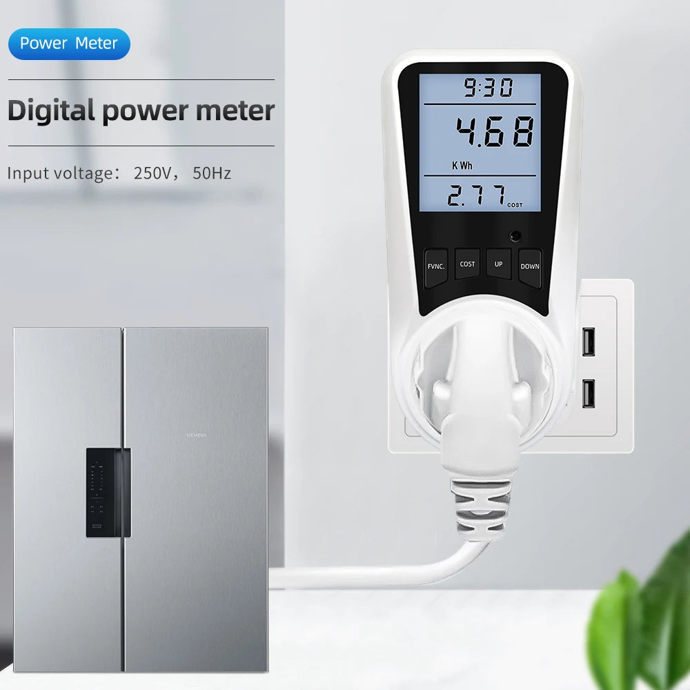 220V Digital Wattmeter AC EU Power Meter LCD Electricy Consumption Meter Socket Wattage Kwh Energy Test FR US BR Power Analyzer