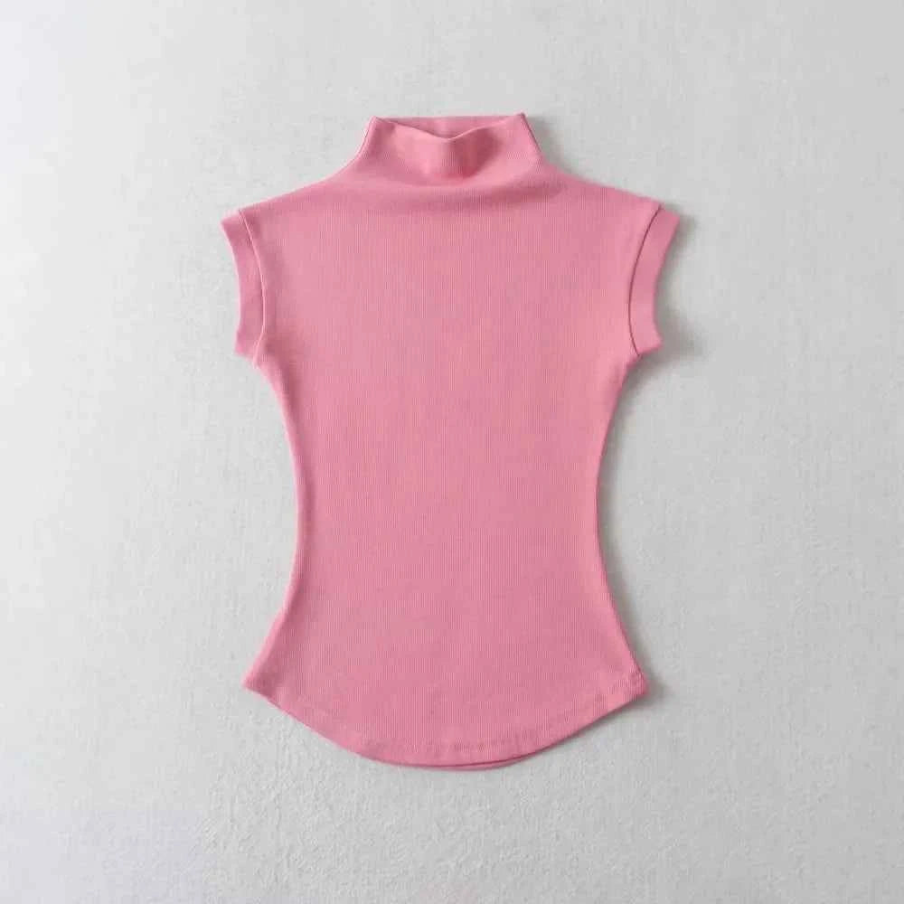 Women Summer Sexy Turtleneck Sleeveless T-Shirts Tops Solid Slim Fit Pullovers Causal Tees Shirts Female Streetwear Basics Tees