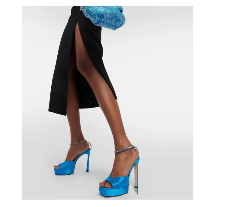 Colorful Chain Water Diamond Sandals Brand Walk Show Fish Mouth Evening Dress Elegant High Heels 2023 New Pendant Women's Shoes