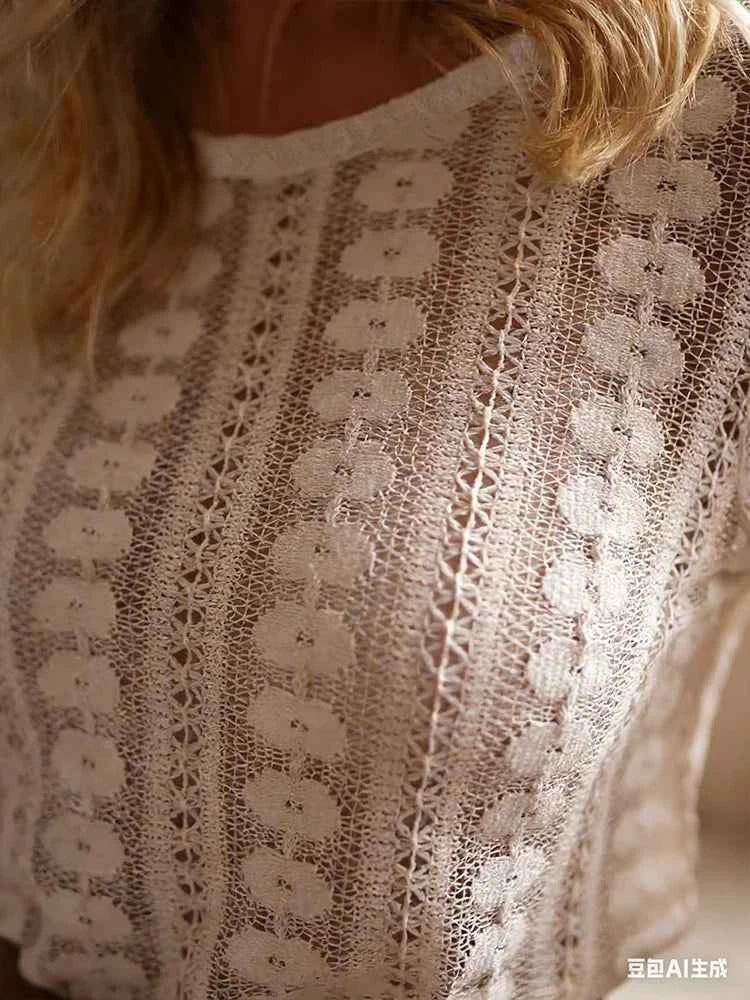Autumn New Arrivals Women's Pullover Elegant and Refined Round Neck Long Sleeves Openwork Fashionable Long-Sleeved Pullover Top