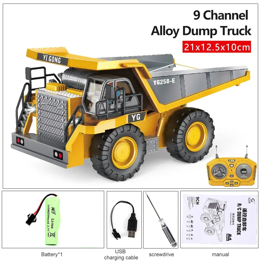 2.4G 11 Channels RC Excavator Dump Bulldozer Cart Trucks Bulldozer Alloy Vehicle  Remote Control Excavator Gift Toys for Boy