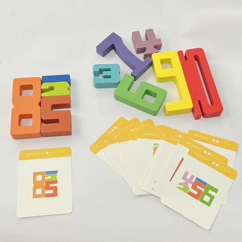 Wooden Digital Building Blocks, Number Stacking Blocks, 15pcs Double-Sided Cards, Children's Educational Toy For Math Learning