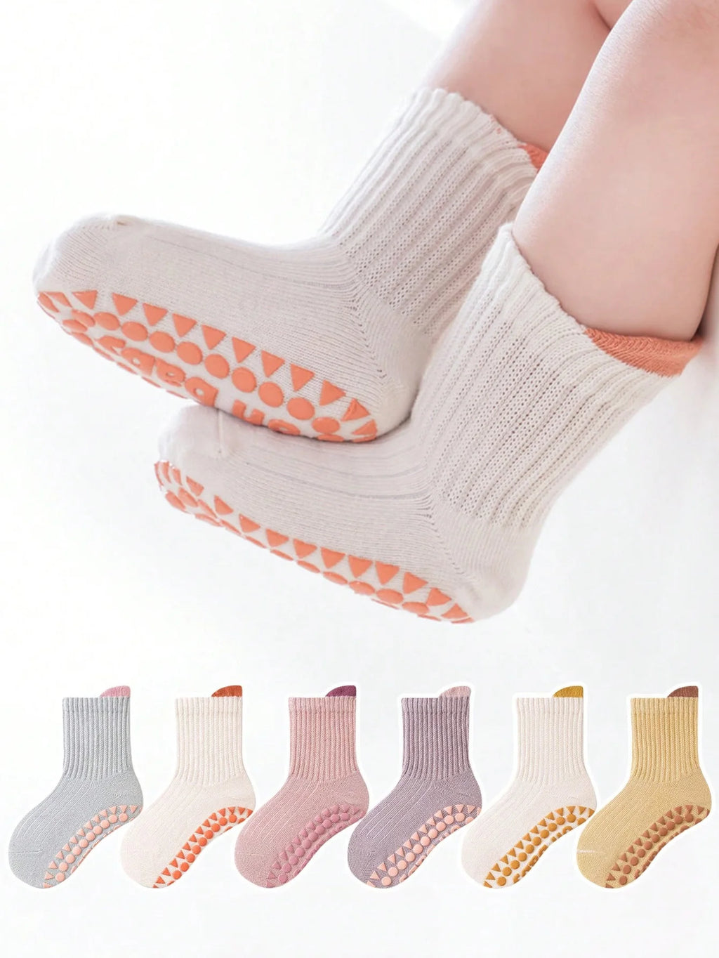 6 Pairs of Baby Floor Socks, Newborn Non-Slip Dotted Socks, All-Season Baby Loose-Top Cartoon Soft-Soled Indoor Socks for Girls and Children