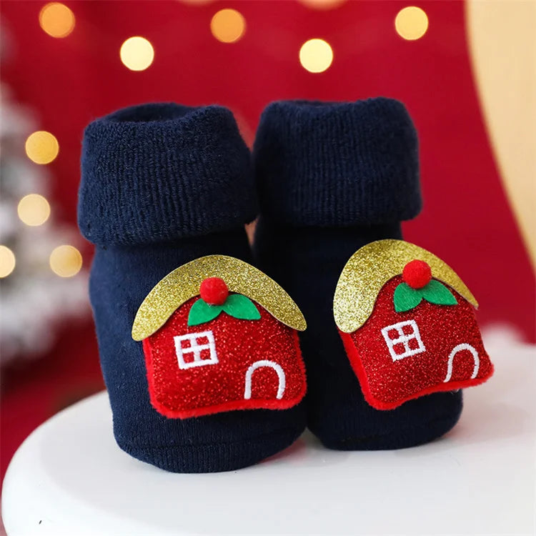 0-3Y Kids Christmas Anti-slip Long Socks For Girls Boys Winter Newborn Cotton Stocking Terry Thick Warm New Children Floor Sock