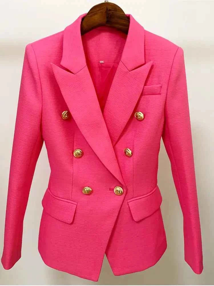 HIGH STREET 2026 Classic Baroque Designer Jacket Women's Metal Lion Buttons Double Breasted Textured Blazer Mint Green